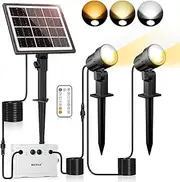 MEIHUA Solar Landscape Spotlight with Remote 2700K 4000K 6500K 3 Brightness Levels IP66 Waterproof LED Landscape Timing-Function Solar Lights Outdoor for Garden Tree Pathway 2 in 1