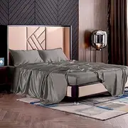 THXSILK Silk Sheet Set 4 Pcs, 19 Momme Silk Bed Sheets, Luxury Bedding Sets -Ultra Soft, Hypoallergenic, Durable-100% Top Grade Mulberry Silk (Queen, Charcoal)