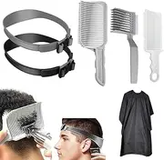 Pack of 6 Hair Cutting Aid, Hair Cutting Comb, Barber Comb, Adjustable Hair Cutting Stencil, Curved Silicone Haircut Band, Suitable with Hairdressing Cape for Men Cutting, Self-Haircuts