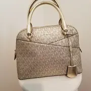 Michael Kors Jet Set Medium Dome Satchel Crossbody Pale Gold Signature