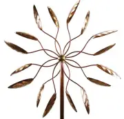 Stanwood Wind Sculpture - Kinetic Copper Dual Spinner - Spinning Ficus Leaves