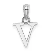 14K White Gold Polished Block Letter V Initial Pendant