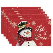 Red Christmas Winter Placemats Set of 6, 12X18 Inch Seasonal Christmas8740