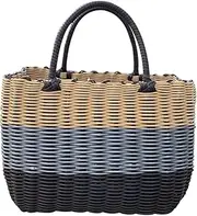 HEALEEP Large Handheld Woven Basket Decorative Multipurpose Organizer for Home Office Picnics Storage Container Grey Sundries Carrier