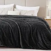 BEDELITE Fleece Blanket King Size – 3D Ribbed Jacquard Soft and Warm Decorative Fuzzy Blankets – Cozy, Fluffy, Plush Lightweight Throw Blankets for Couch, Bed, Sofa(Black, 108x90 inches)