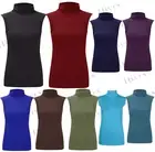 WOMENS LADIES SLEEVELESS TURTLE POLO NECK TOP PLAIN ROLL NECK SHIRT JUMPER 8-22