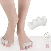 3-Hole Toe Separators for Men and Women, Foot Care Corrector for Bunion Relief, Toe Alignment, and Pain Relief - Premium Silicone, Universal Size (White, 2PC)