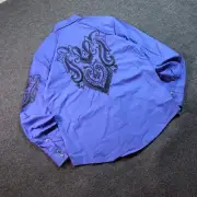 NWT ALFS GRUNGE EMBROIDERED BLUE BUTTON DOWN LONGSLEEVE MEDIUM
