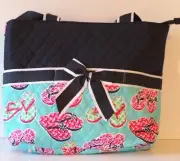NGil Quilted Cotton Flip Flops Tote Double Handle Three Outer Pockets Bonus Bag