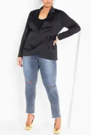 CITY CHIC Ellie Jacket in Black Satin Plus Size XXL / 24 NWT [RRP $169.95]