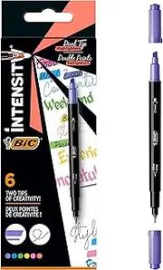 BIC Intensity Dual Tip Highlighter Felt Pens with Chisel Nib and Fine Tip (0.4 mm) - Assorted Colours, Box of 6 (503828)