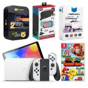 Nintendo Switch White OLED Console + Mario vs. Donkey Kong + Accessory Gamer Kit