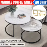 Set of 2 Coffee Table Elegant Round Modern Furniture Nesting Coffee End Wooden