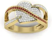 [PRISHA JEWELS] 925 Silver Ring 14K Yellow Gold Plated Gemstone Zircon And Red Zircon Anthetic Shaped and Heart Shape
