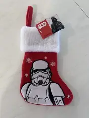 NWT Disney Star Wars Mini Christmas Stocking 9" x 5" Storm Trooper Red Fuzzy Ne