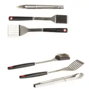 2x Adventure Kings BBQ Tool Set stainless steel tongs, spatula & scraper/brush