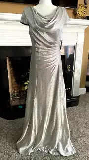 ALEX EVENINGS Size 12 Cap Sleeve Cowl Neck Metallic Evening Maxi Gown