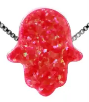 925 Sterling Silver Red OPAL HAMSA hand of fatima Pendant necklace gentle gift