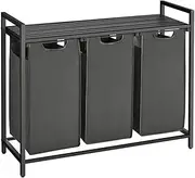 VASAGLE Laundry Hamper, Laundry Basket, Laundry Sorter with 3 Pull-Out and Removable Bags, Shelf, Metal Frame, 3 x 10 Gallons (38L), 36.4 x 13 x 28.4 Inches, Black and Gray