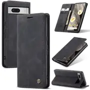 CaseMe Google Pixel 7a 5G Classic PU Leather Folio Case Cover [Black]