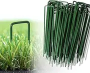 Marlow 50PCS Garden Turf U Pins, Synthetic Artificial Grass Turf Pins Pegs U Fastening Lawn Weed Mat - High Tensile Steel, Lawn Spikes for Grass Weed Barrier Sod Fabric, Corrosion Resistant(Green)