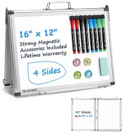 Small White Board - 12 X 16 Inches 4 Sides Portable Whiteboard Mini Foldable Mag