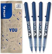 PILOT - Set of 4 Vball 05 - Rollerball pen with liquid ink and conical tip for a fluid, precise typeface - Quick drying, non-drip - Blue - Fine tip 0.5mm