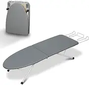 [ZOES HOMEWARE] Tabletop Ironing Board,Portable Iron Board with Iron Rest, Foldable Small Ironing Board with Heat Resistant Cover and 100% Cotton Pad, 31.5"x11.8"x7", Grey