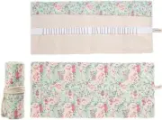Flowers Pattern Colored Canvas Pencil Case Roll Wrap Holders Peony Roll Up