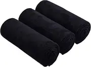 HOPESHINE Microfiber Fitness Workout Towels Absorbent Gym Towels for Men & Women Sweat Yoga Towels Antibacterial Sports Towels Soft Fast Drying Exercise Towels 3 Pack (Black, 16inchX32inch)