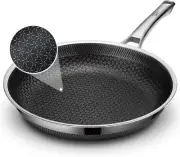 Frying Pan, 12 Inch Hybrid Non Stick Stainless Steel Skillets, Dishwasher Induct
