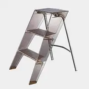 [UPWONEA] Adult Acrylic Step Stool, Three-Step Folding Ladder with Wide Platform, Quick Storage, Storage Rack for Garden Kitchen Library,Brown