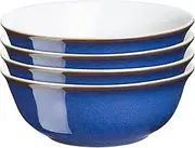 Denby - Imperial Blue Cereal Bowls Set of 4 - Dishwasher Microwave Safe Crockery 650ml 16.5cm - Royal Blue, White Ceramic Stoneware Tableware - Chip & Crack Resistant Soup Bowls