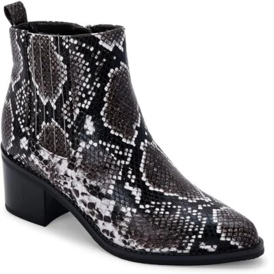 Aqua College Womens 7.5 M Black White Snake Leather Zip Up Ankle Booties NIB XU6