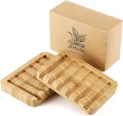 2 Pack Bamboo Wooden Soap Dish Holder Tray, Wood Bar Soap Saver Self Draining