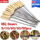 Stainless Steel Metal Flat Barbecue Skewers Cooking Kebab Skewers Handle Wooden~
