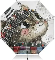 [PDZRMY] Cat Snowflake UV Protection Travel Umbrella Compact for Rain and Sun - Auto Open and Close UPF 50+ Windproof Portable 46” Sun Umbrella for Women and Men