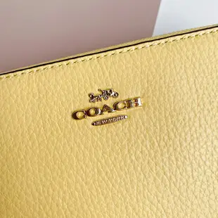 美國百分百【全新真品】COACH 皮夾長夾 C4124 真皮 錢包皮包 多卡 素面 黃色 BP42