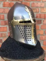 Medieval Barbuta ChainMail Helmet 14 Gauge Steel Barbute Helmet Battle Warrior