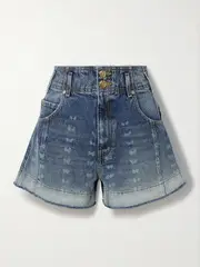[Ulla Johnson] Ulla Johnson - The Charlotte Frayed Bleached Denim Shorts - Mid denim - 24 24 Blue