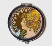 Mucha Art Nouveau Deco Headdress Compact Mirror Make Up Pocket Mirror Cosmetic
