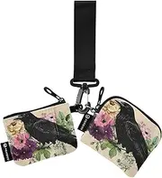 [XYMZR] Mini Zip Around Wristlet keychain Wallet Retro Crow Branch for Women Personalized Pattern Detachable Dual Pouch Wristlet Portable Wallet Phone Coin Purse, Multi-colored, One Size