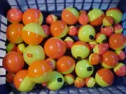 54 NEW assorted ROUND - ORANGE & YELLOW Snap-On Fishing BOBBERS FLOATS