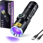 DARKDAWN UV 395nm Light Flashlights USB Rechargeable Ultraviolet LED Blacklight Mini Wood’s Lamp Portable Blacklight for cat Urine Detection Dry Stains, Uranium Glass, Leak Detection, D15 395 nm