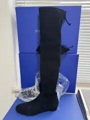 New Stuart Weitzman Genna 25 Over-the-Knee Black Stretch Suede Boots Size US 6