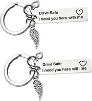 [SAFIGLE] 2pcs Creative Stainless Steel Key Chains Durable Bag Ornaments with Drive Safe Need You Here with Me Quote Meaningful Key Pendant present for Boyfriend Husband Dad