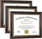 DEKWINN 8.5x11 Diploma Frames Certificate Document Frame Set of 3 Reddish Brown/Gold Trim with Real Glass for Wall Gallery or Tabletop display, Without Mat