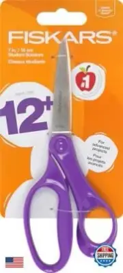 Fiskars 7" Student Scissors for Kids Ages 12-14, Scissors for School or Craft