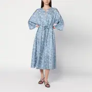 ['S Max Mara] Light blue midi silk dress with floral print 42 IT Light blue