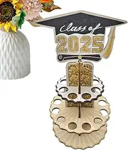 Money Roll Holder,Class of 2025 Money Cake Kit | Wooden Double Layer Congrats Grad Party Supplies with 20 Holes for College Graduates Ceremony Decoration
